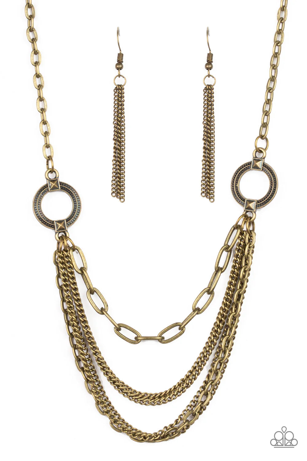 CHAINS of Command - Brass Mismatched Hoop Chain Industrial Necklace N#1353