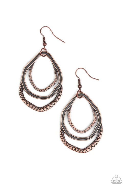 Canyon Casual - Copper Asymmetrical Hammered Hoop Earrings E#2268