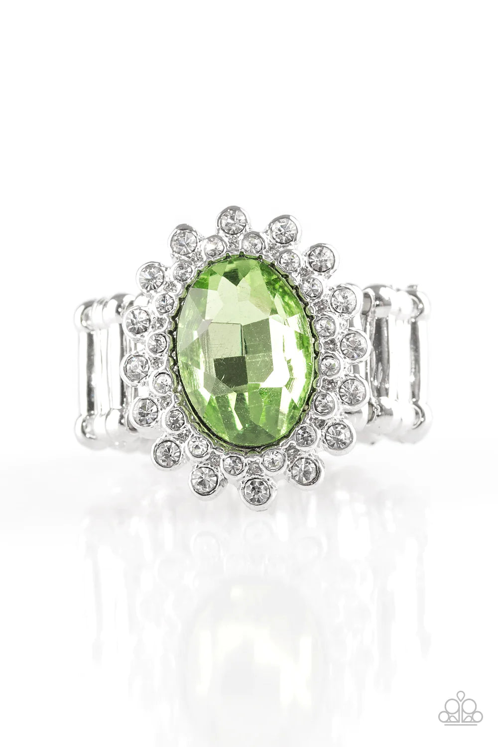 Castle Chic - Green Encrusted Floral Petal Spin Ring R#061