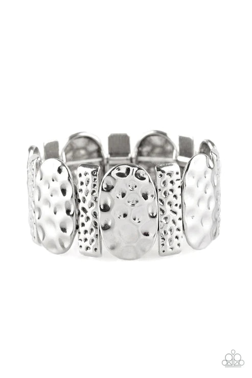 Cave Cache - Silver Round/Rectangular Hammered Tribal Bracelet B#1606