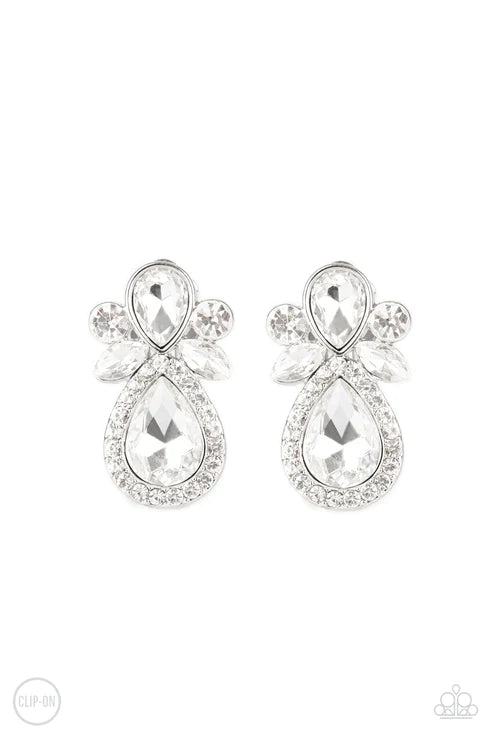 Celebrity Crowd - White Marquise Teardrop Clip-On Earrings E#1803