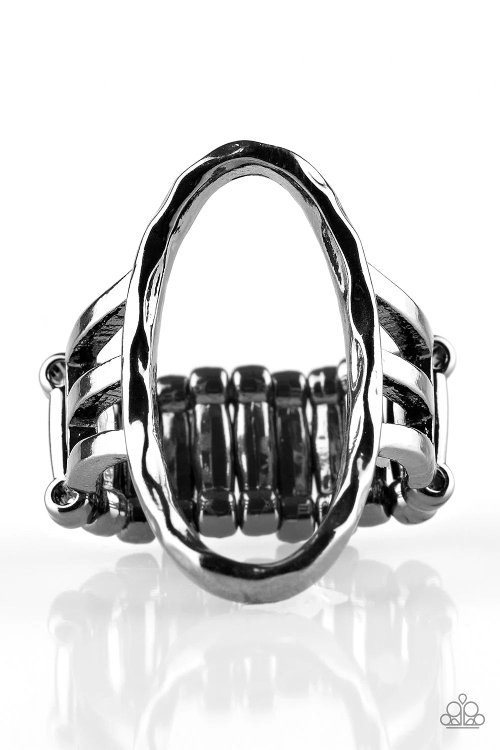 Center Chic - Black Oval Hammered Warped Ring R#1929