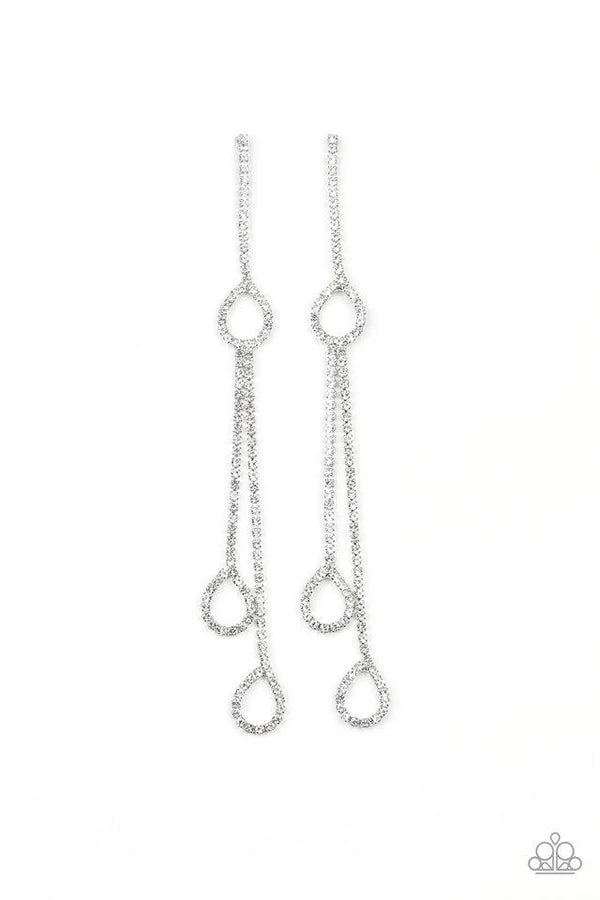 Chance of REIGN - White Duo Encrusted Teardrop Tassel Earrings E#1401