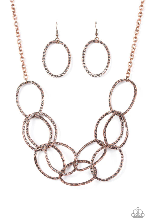 Circus Royale - Copper Asymmetrical Interlocked Hammered Shimmer Ring Necklace N#2183