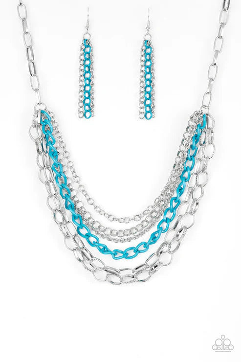 Color Bomb - Blue Mismatched Draped Chains Industrial Necklace N#2051