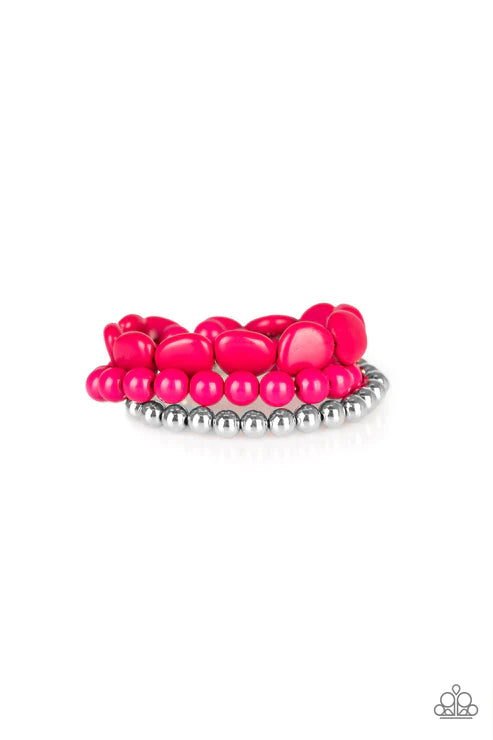 Color Venture - Oversized Pink/Silver Imperfect Bracelet Stack B#2164