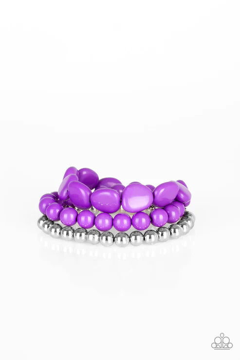 Color Venture - Oversized Purple/Silver Imperfect Bracelet Stack B#1695