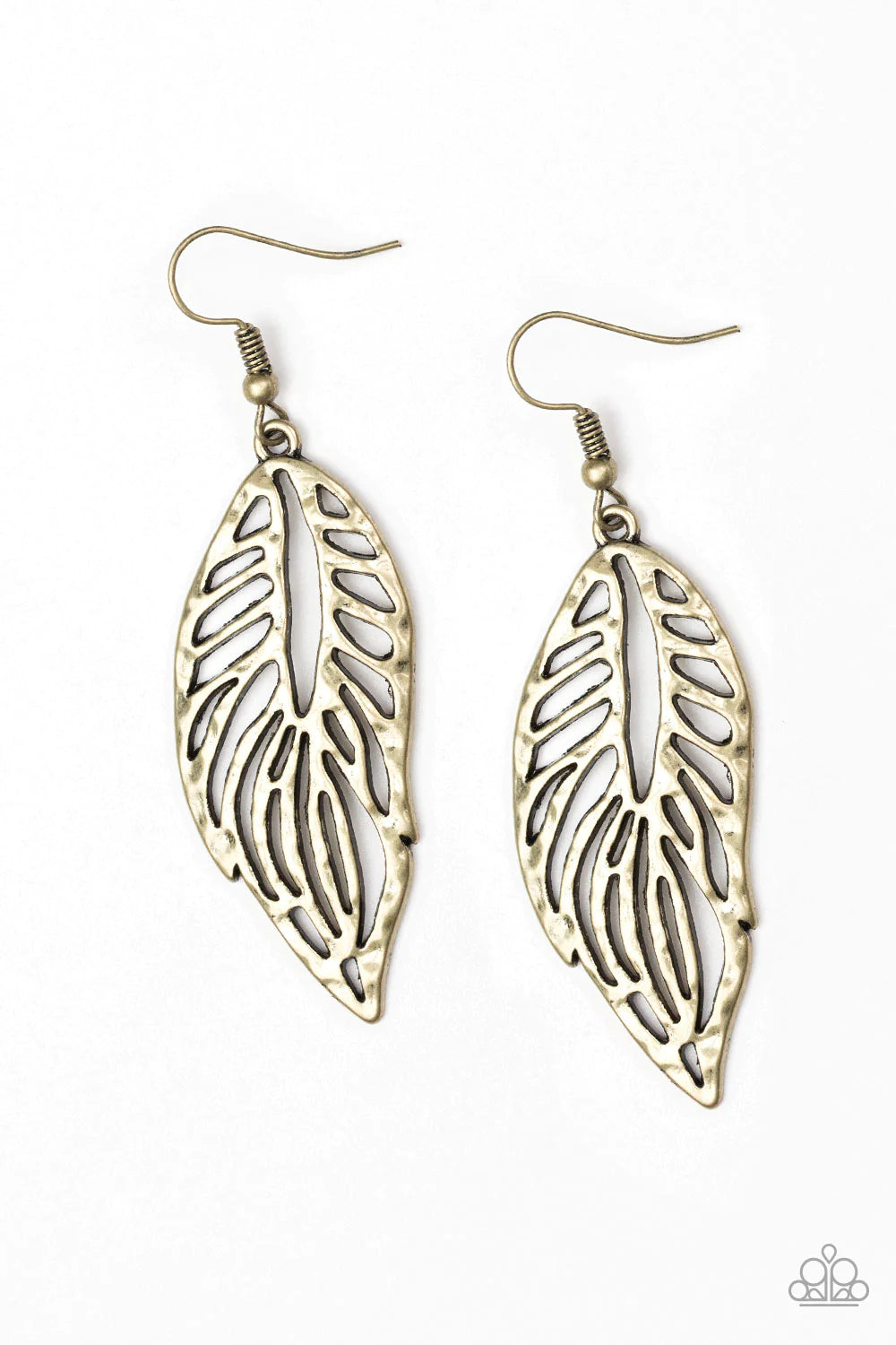 Come Home To Roost - Brass 3D Leaf Hammered Textured Earrings E#1369