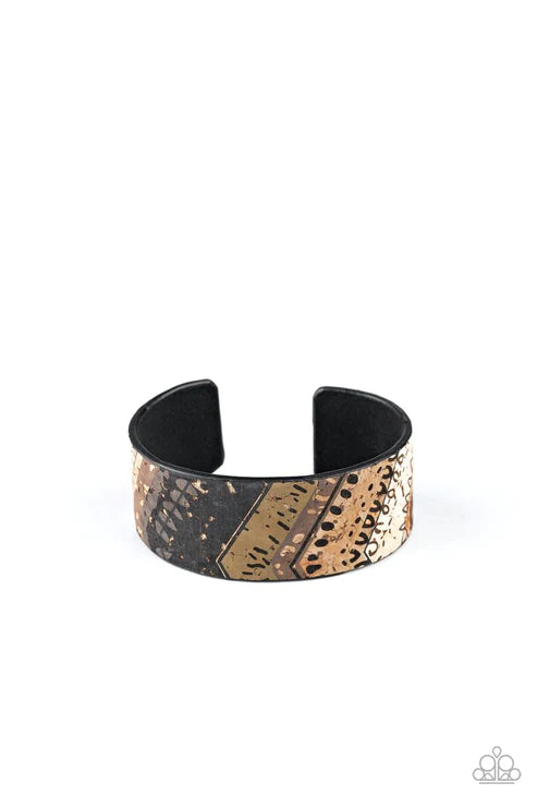 Come Uncorked - White Cork Patch Textured Accent Tribal Cuff Bracelet B#1601