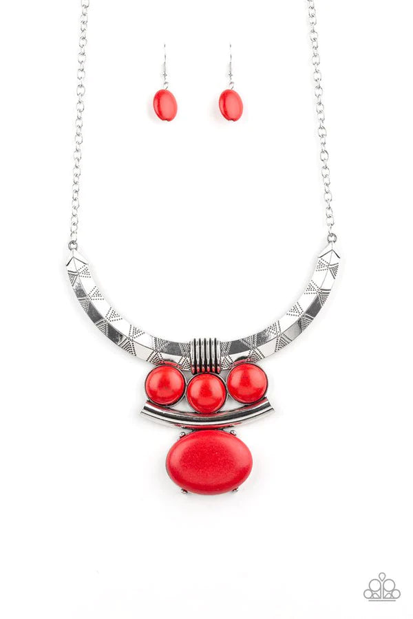 Commander In CHIEFETTE - Oversized Red Mismatched Accent Tribal Stone Necklace N#477