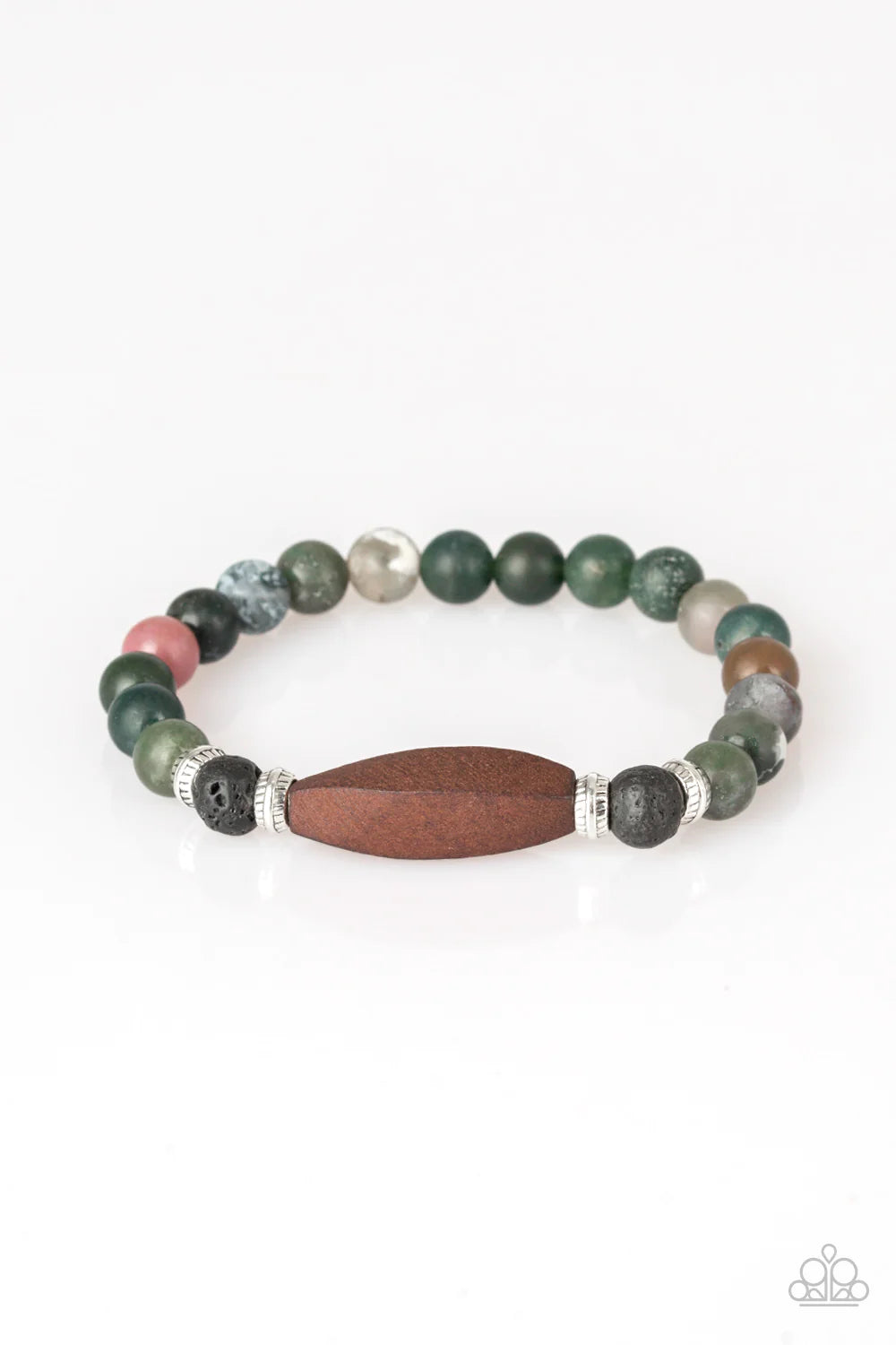 Conscious - Green Natural Stone/Wood Lava Rock Accent Urban Bracelet B#1111