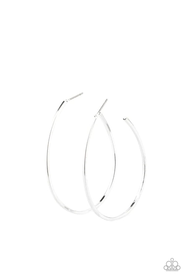 Cool Curves - Oversized Silver Curled Abstract Hoop Earrings E#913
