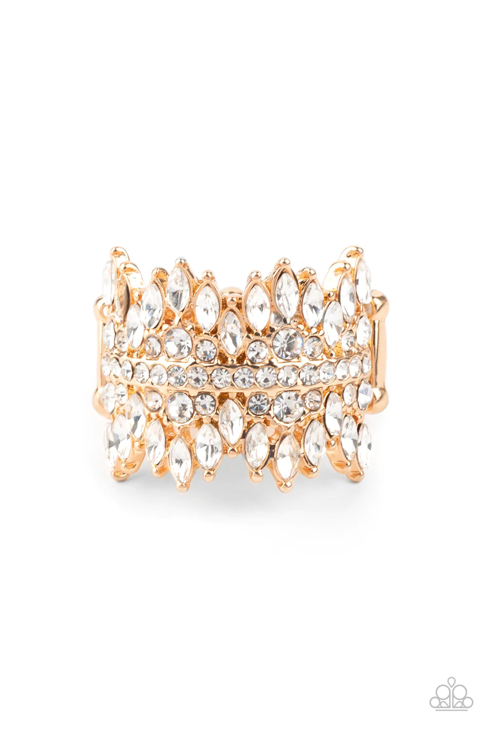 Cosmic Confetti - Oversized Gold Eruption Encrusted Mismatched Round/Marquise-Cut Ring R#1222