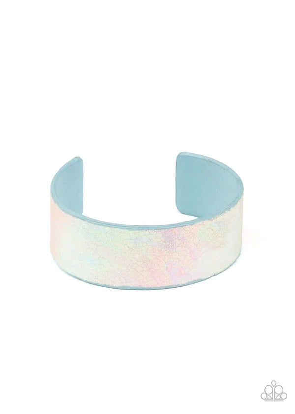 Cosmic Karma - Multi/Blue Iridescent Foiled Leather Cuff Bracelet B#324