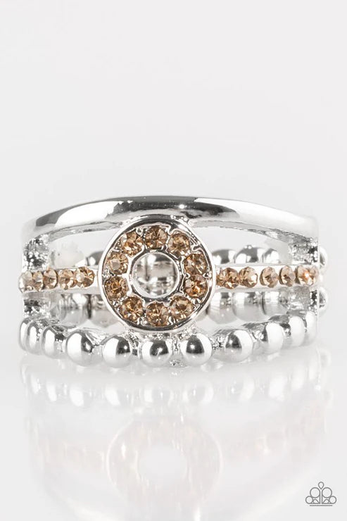 Cost of Living - Brown Topaz Airy Circular Encrusted Ring R#2067