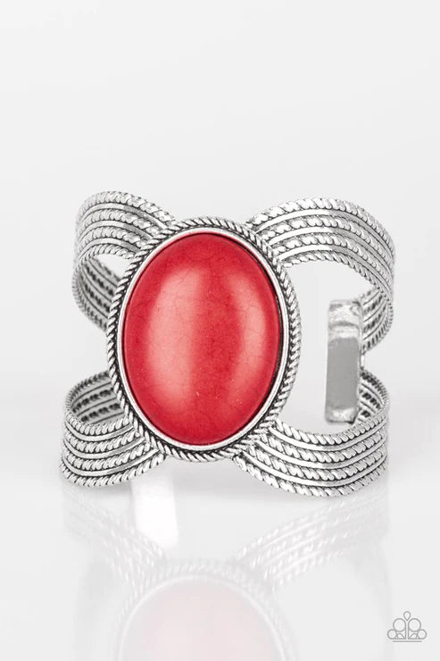 Coyote Couture - Fiery Red Textured Stone Cuff Bracelet B#1985