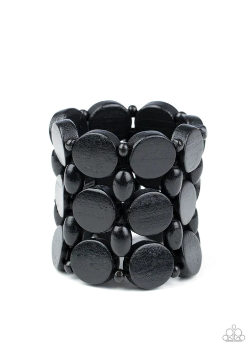 Cruising Coronado - Oversized Black Disc/Oval/Rounded Tropical Mismatched Knotted Wood Bracelet B#1667