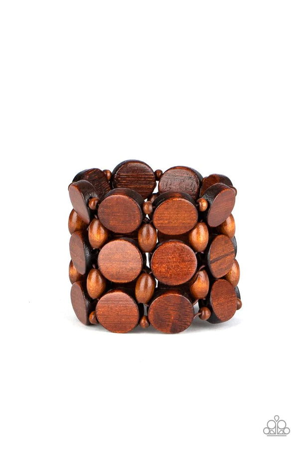 Cruising Coronado - Oversized Brown Disc/Oval/Rounded Tropical Mismatched Knotted Wood Bracelet B#1007