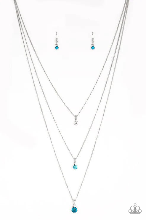 Crystal Chic - Oversized Blue Ombre (White/Lt.Blue/Blue) Trickle Encrusted Trio Drip Layered Necklace N#2518