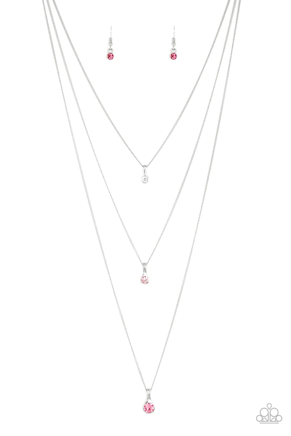 Crystal Chic - Oversized Pink Ombre (White/Lt.Pink/Hot Pink) Trickle Encrusted Trio Drip Layered Necklace N#758