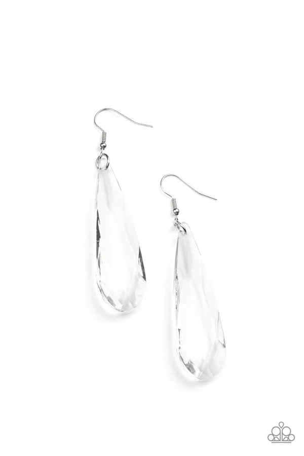 Crystal Crowns - Oversized White Faceted Crystal Teardrop Earrings E#067