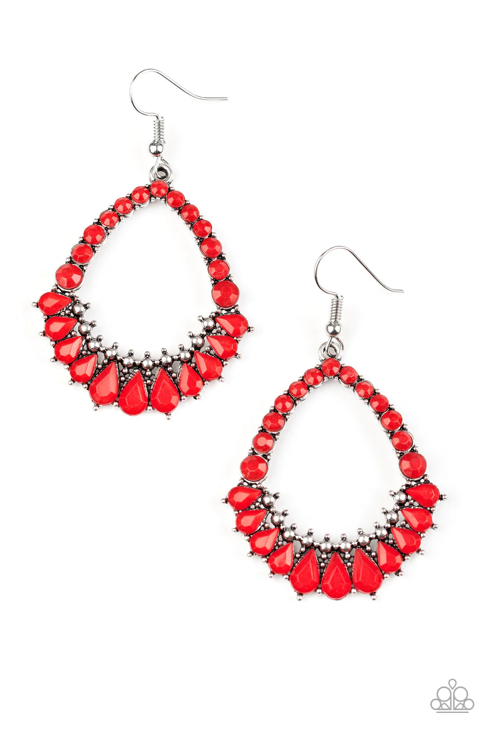 Crystal Waters - Oversized Red Tranquil Round/Teardrop Crystal Earrings E#1372