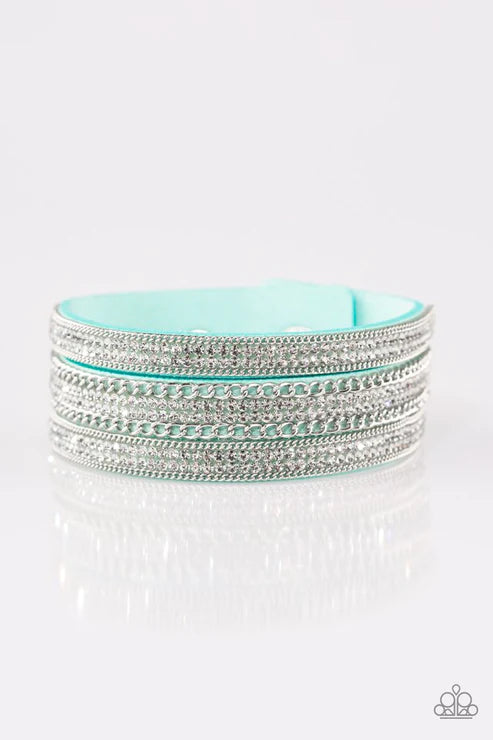 Dangerously Drama Queen - Blue Trio Spliced Encrusted Chains Suede Bracelet B#1591