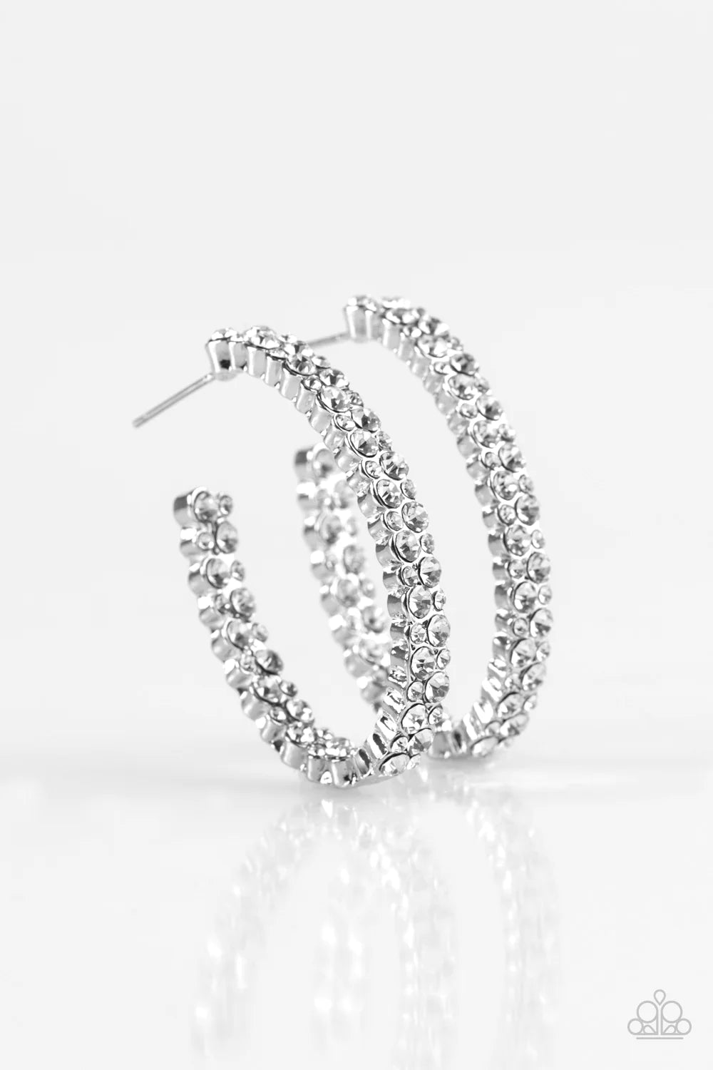 Debonair Dazzle - Oversized White Encrusted Hoop Earrings E#1413