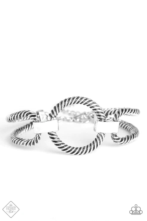 Desert Cat - Silver Twisted Shimmer Bar/Loop Rope Bracelet B#1911
