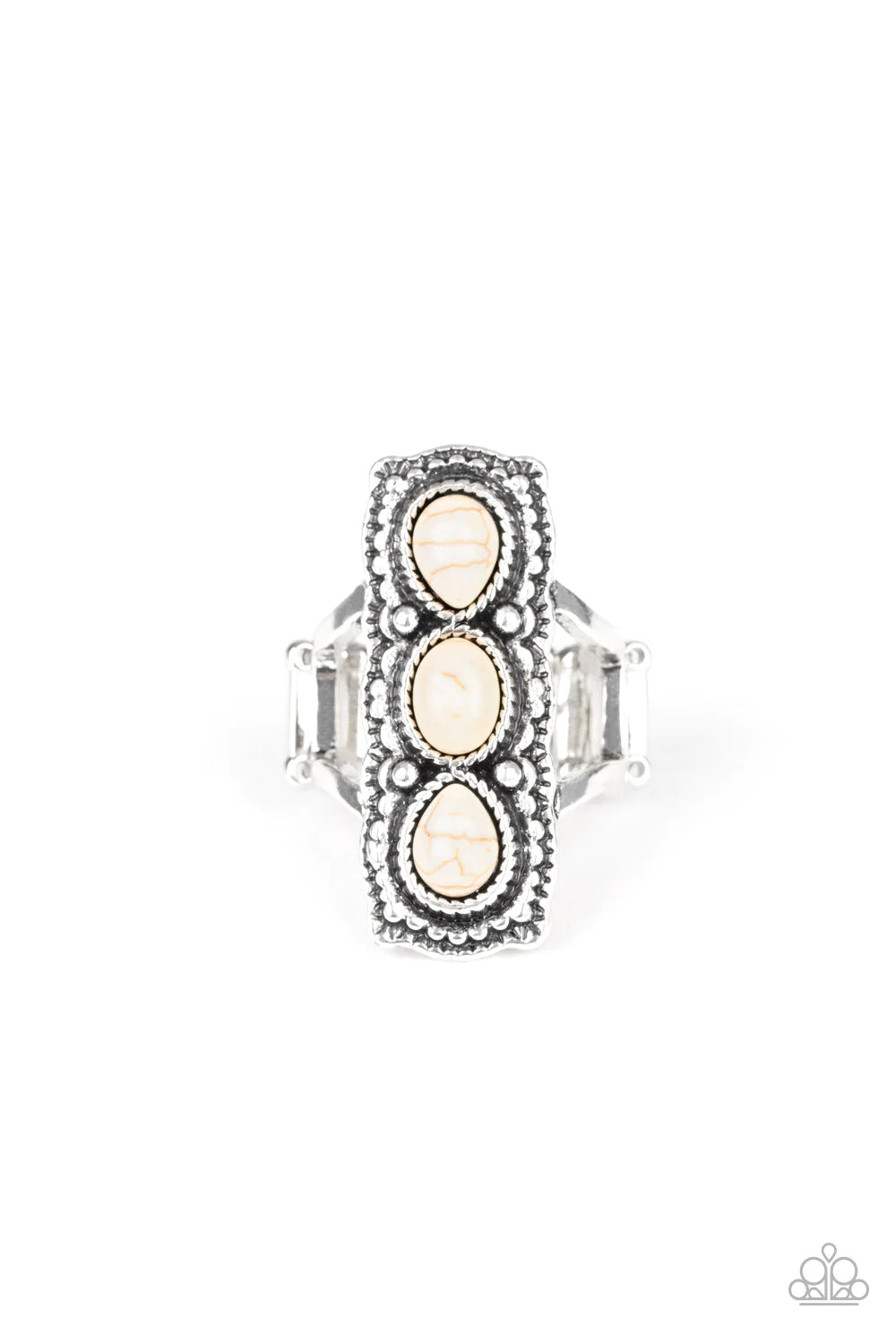 Desert Destiny - White Studded Oval/Teardrop Rectangular Stone Ring R#935