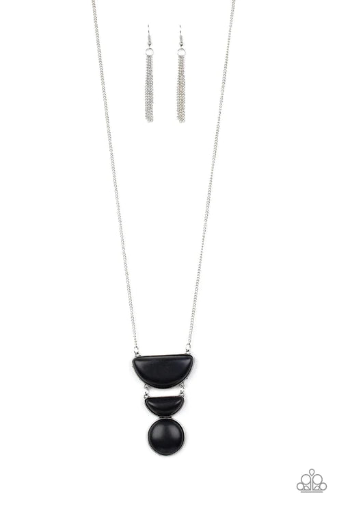 Desert Mason - Matte Black Half-Moon/Round Stone Necklace N#2149