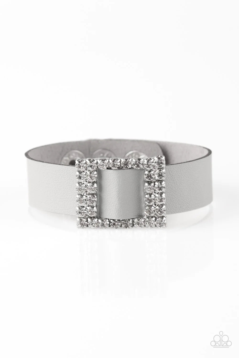 Diamond Diva - Silver/Gray Encrusted Slide Along Leather Bracelet B#1162