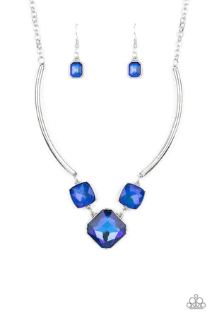 Divine IRIDESCENCE - Oversized Blue Iridescent UV Shimmer Radiant Cut Curved Necklace N#232