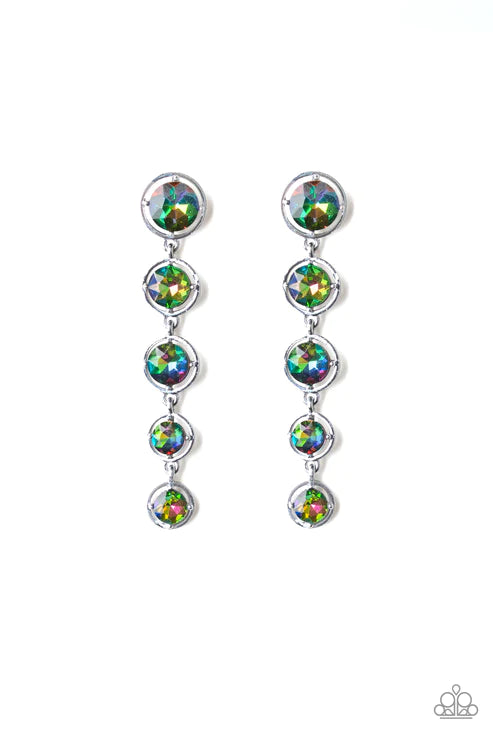 Drippin In Starlight - Oversized Multi/Gunmetal "Oil Spill" Faceted Rainbow Drip Earrings E#2458