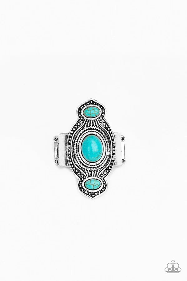 Dune Drifter - Oversized Blue Abstract Trio Textured Studded Stone Ring R#1059