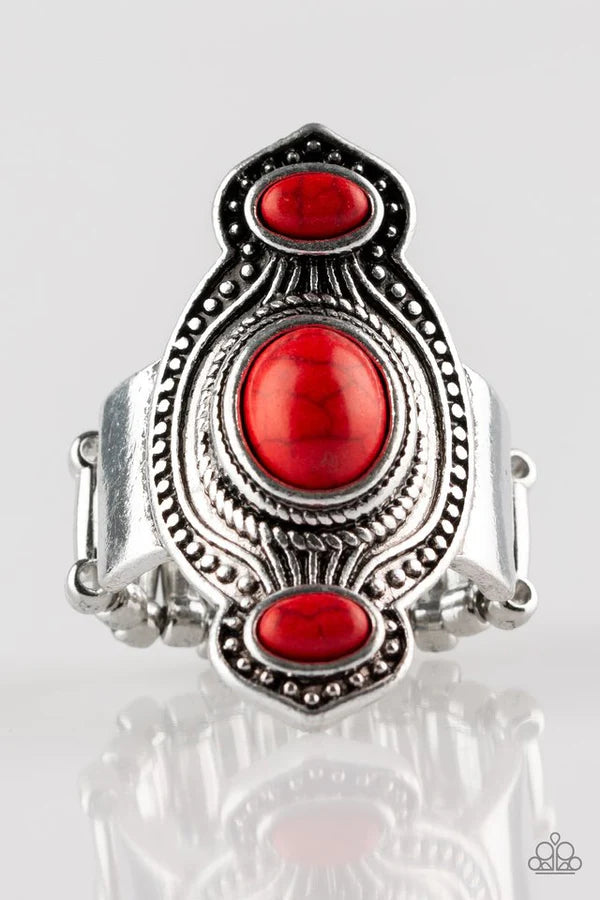 Dune Drifter - Oversized Red (Fiery) Abstract Trio Textured Studded Stone Ring R#105