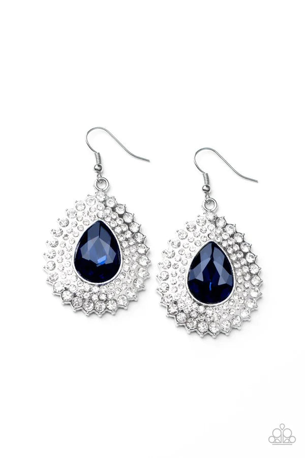 Exquisitely Explosive - Oversized Blue Ripple Encrusted Teardrop Earrings E#814