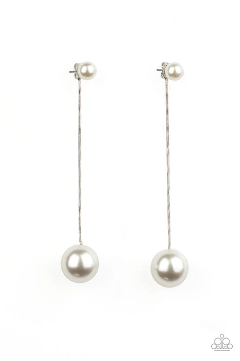 Extended Elegance - Oversized Silver/White Pearl Suspended Twist Earrings E#2453