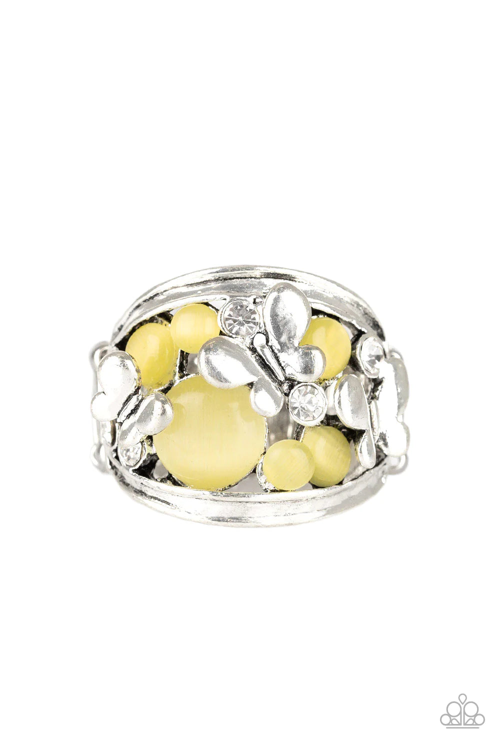 FLUTTER Me Up - Oversized Yellow 3D Butterfly Flutter Cat's Eye Moonstone Encrusted Ring R#1230