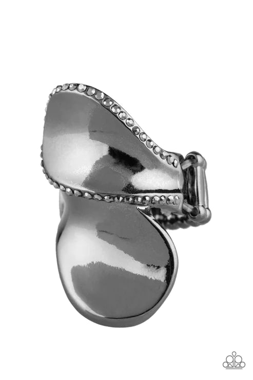 Fabulously Folded - Oversized Black Bordered Hematite Encrusted Folded Ring R#1729