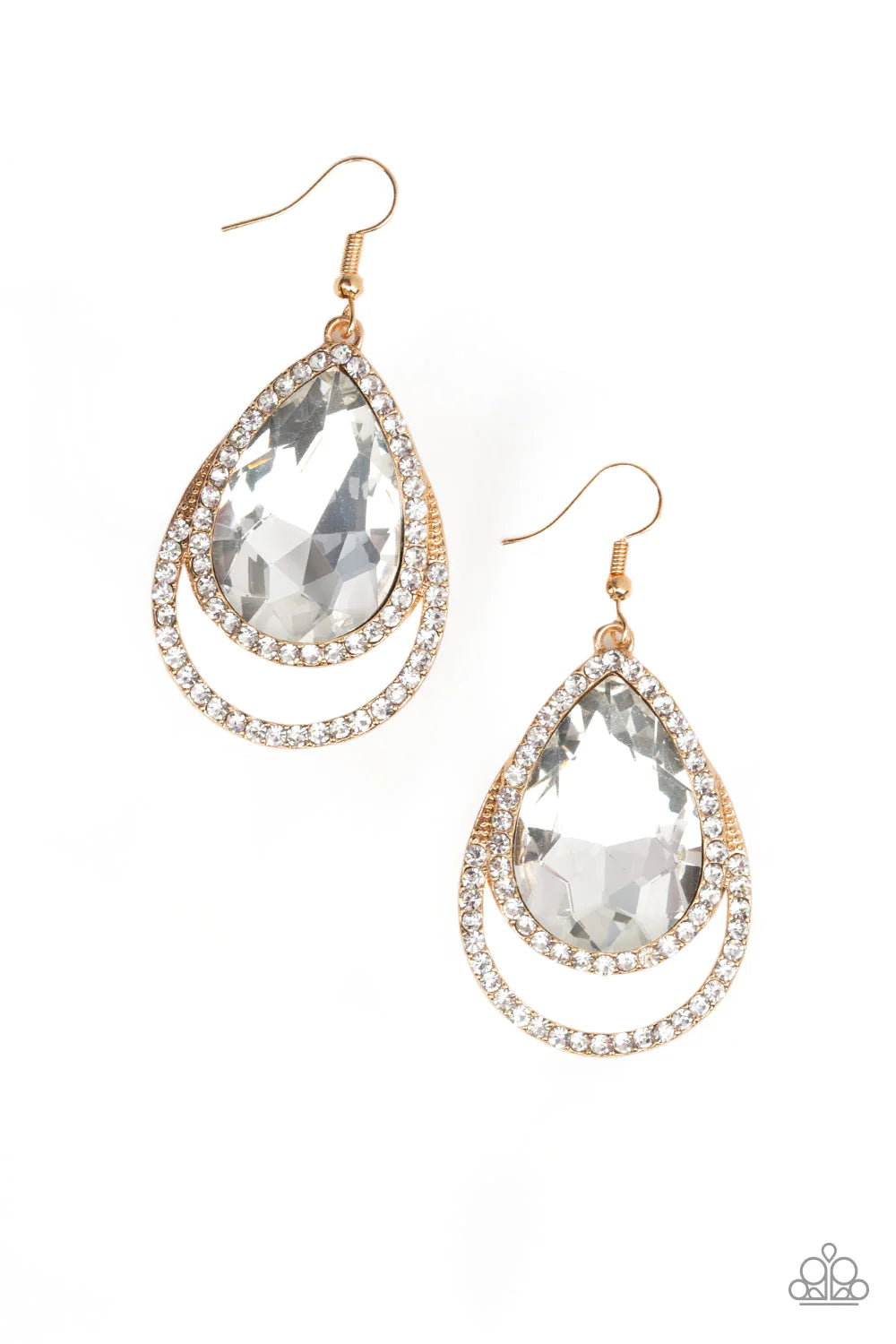 Famous - Oversized Gold Doubled Encrusted Teardrop Earrings E#1397