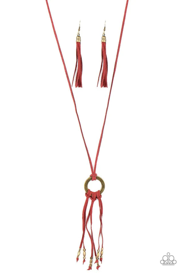 Feel at HOMESPUN - Red Samba Suede Knotted Tassel Necklace N#176