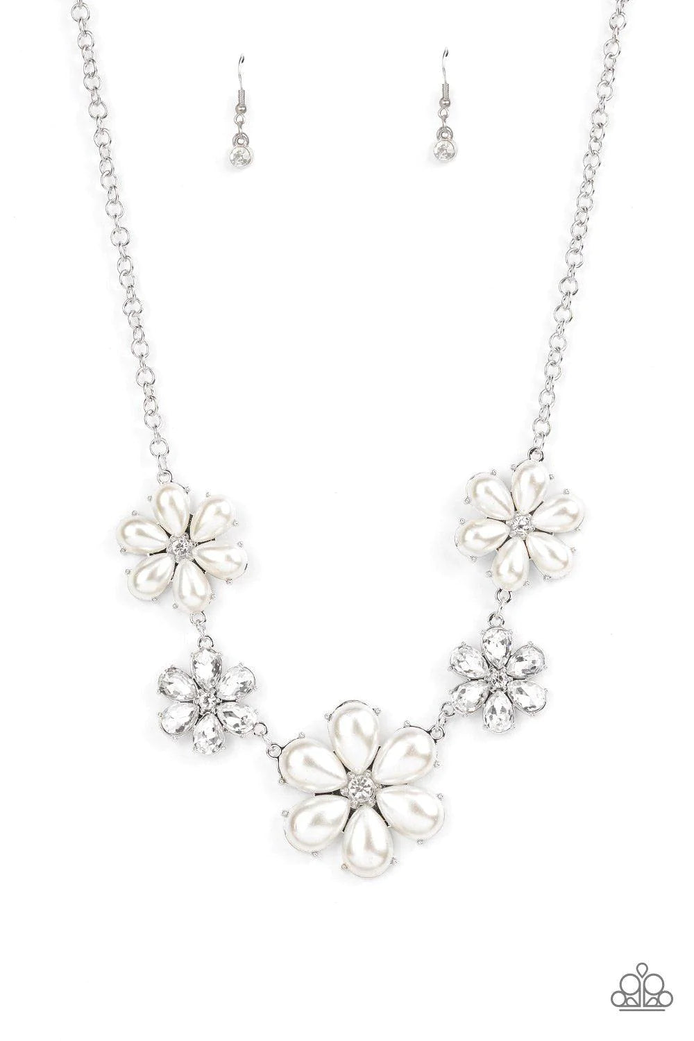 Fiercely Flowering - Oversized Bubbly White Pearl 3D Petaled Flowers Necklace N#130