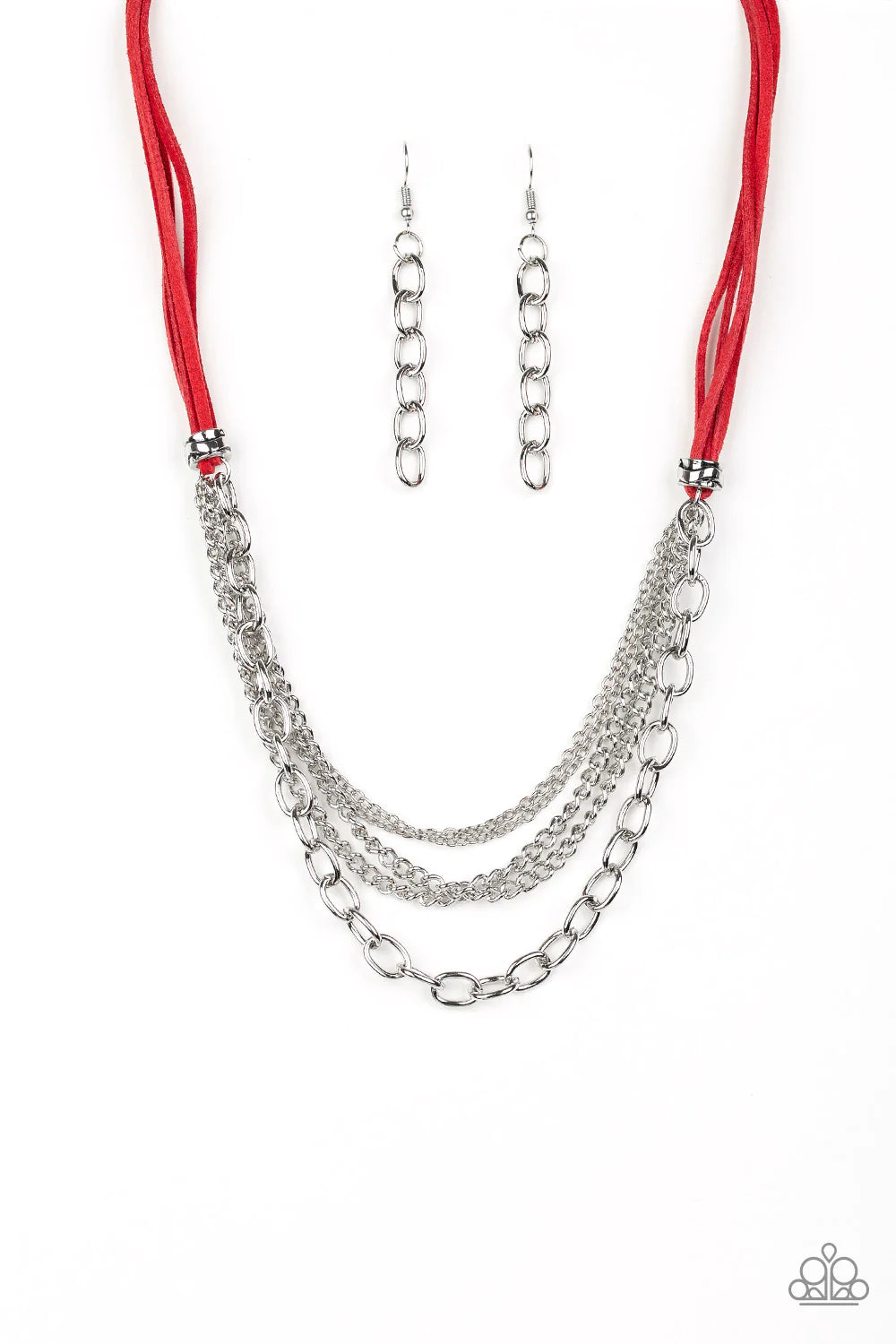 Free Roamer - Fiery Red Suspended Mismatched Spunky Industrial Suede Necklace N#1335