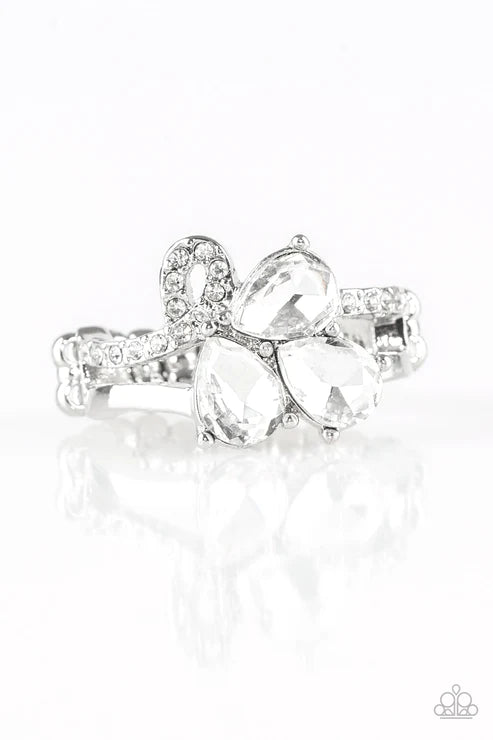 Friends In High-End Places - White Trio Encrusted Loop Teardrop Ring R#2227