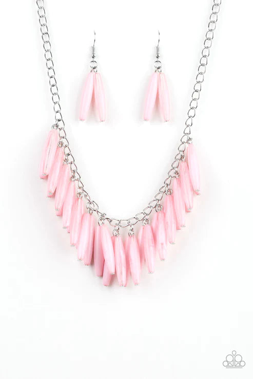 Full Of Flavor - Pink Polished/Cloudy Fringe Necklace N#1723