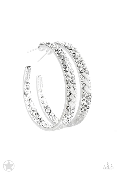 GLITZY By Association - Oversized White Dipped Encrusted Texture Hoop Earrings E#1795