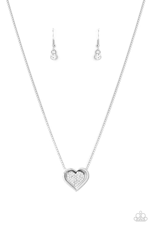 Game, Set, MATCHMAKER - White Suspended 3D Double Heart Encrusted Necklace N#2559