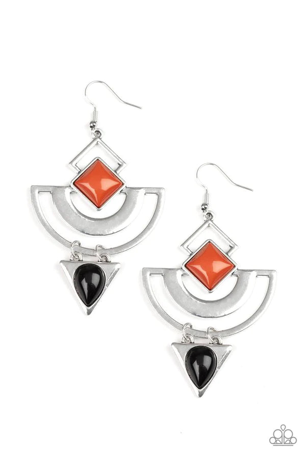 Geo Gypsy - Oversized Multi (Cinnamon Stick/Black) Airy Geometric Tribal Triangle Square/Teardrop Earrings E#818