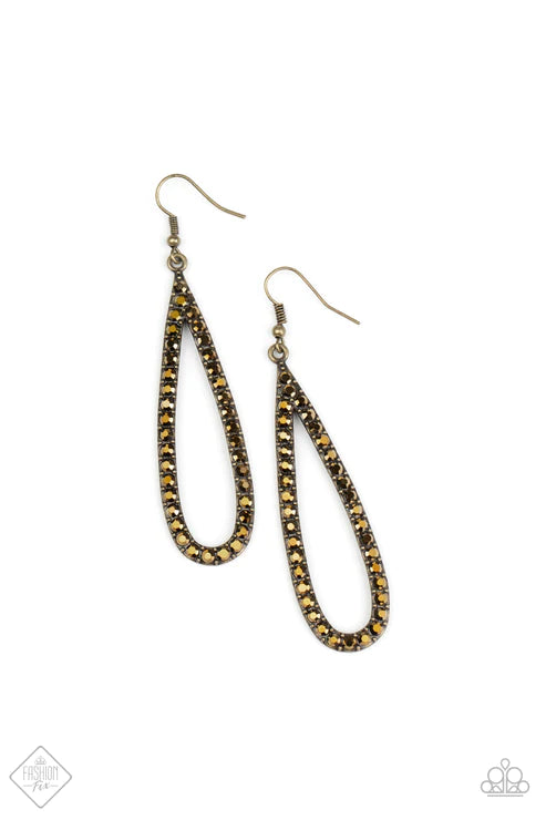 Glitzy Goals - Brass Aurum Encrusted Elongated Teardrop Earrings E#2509